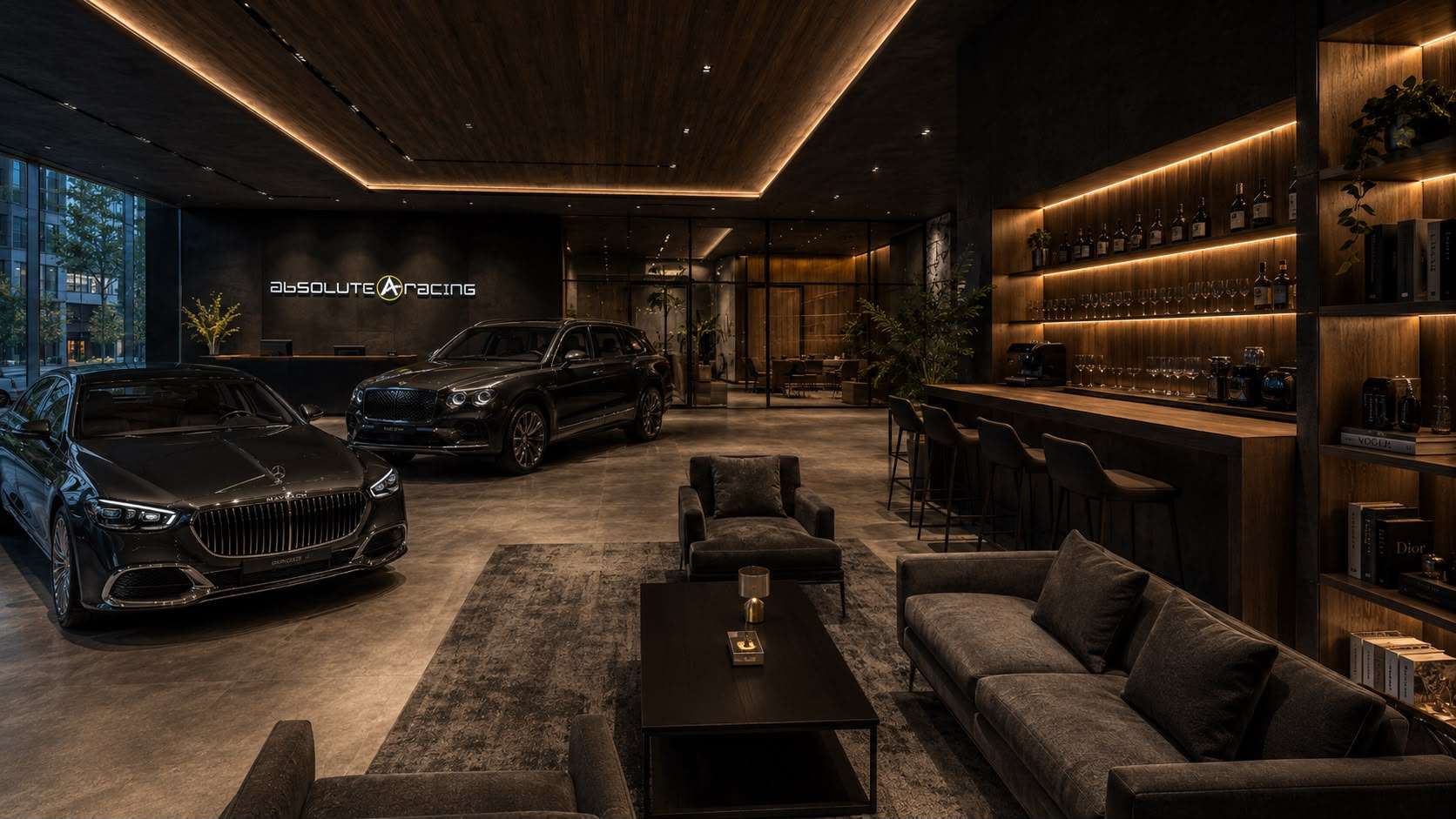 Absolute Auto Club lounge and dealership